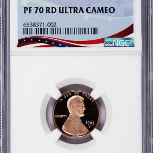 1983 Lincoln penny in graded display case.