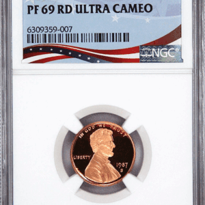 1987 penny graded PF 69 RD.