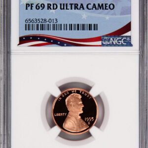 Graded 1995 penny in protective case.