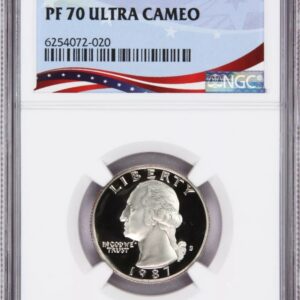 A graded 1999 US quarter coin with PF 70 Ultra Cameo rating.