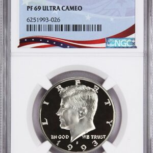 1964 Kennedy half dollar coin graded PR69 Ultra Cameo.