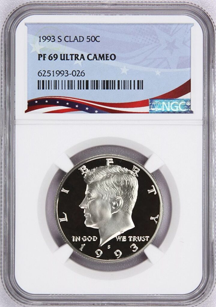 1964 Kennedy half dollar coin graded PR69 Ultra Cameo.