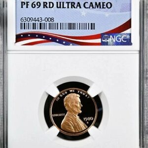 A graded 2016 Lincoln penny labeled PF 69 RD Ultra Cameo by NGC.