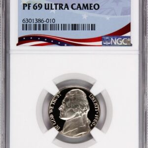 Graded PF 69 Ultra Cameo coin in protective holder.
