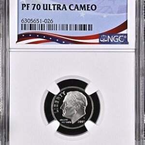 A graded Roosevelt dime labeled PF 70 Ultra Cameo.