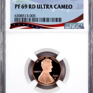 A graded 1963 Lincoln penny labeled PF 69 RD Ultra Cameo by NGC.