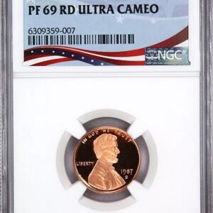 A graded 1969 Lincoln penny in a protective case with a high-quality label.