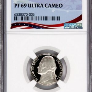 Graded silver coin featuring George Washington, labeled PR 69 Ultra Cameo.