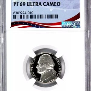 PF 69 Ultra Cameo Kennedy half dollar coin in protective slab.