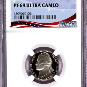 Certified PF 69 Ultra Cameo coin in protective casing.