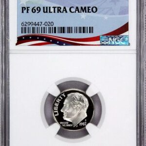 A PF 69 Ultra Cameo graded coin featuring a detailed profile.