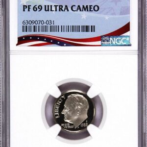 PF 69 Ultra Cameo Roosevelt dime in protective casing.