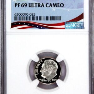 Graded silver coin featuring George Washington with PF 69 Ultra Cameo label.