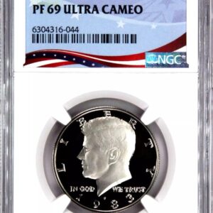 PF 69 Ultra Cameo Kennedy half dollar coin graded by NGC.