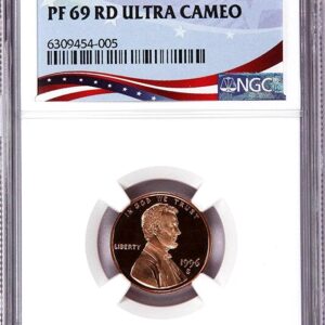 Graded 1969 Lincoln penny with PF 69 Ultra Cameo label by NGC.
