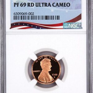 Proof 1969 RD Ultra Cameo Lincoln penny in a protective case.