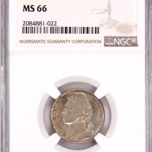 Ancient Roman coin featuring a profile portrait, graded MS 66 by NGC.
