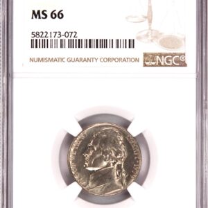 Ancient MS 66 silver coin with a detailed profile of a Roman figure.