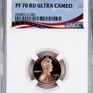 A 1977 ultra cameo proof penny graded PF 70 RD.