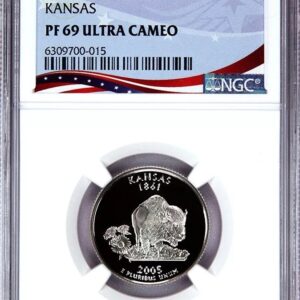 2005 Kansas state quarter in PF69 Ultra Cameo grade.