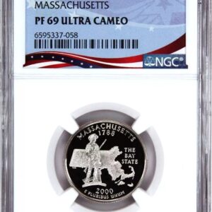 2009 Massachusetts state quarter in protective casing.