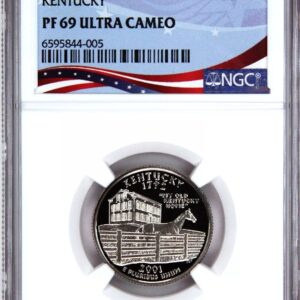 Kentucky 1997 PF 69 Ultra Cameo commemorative coin in protective case.