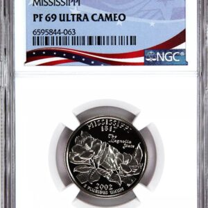 A graded 2009-P Mississippi Quarter in PF 69 Ultra Cameo condition.