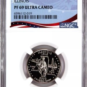 2019 Illinois Quarter graded PF 69 Ultra Cameo, featuring Abraham Lincoln and the state outline.