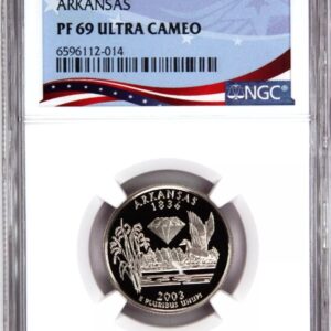 2002 Arkansas quarter graded PR 69 Ultra Cameo by NGC.