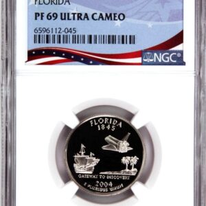 A graded 1997 Florida State quarter with a unique design and high grade.