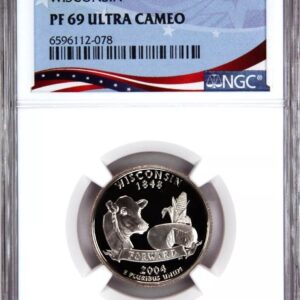 2004 silver coin featuring a kangaroo and a koala, graded PF 69 Ultra Cameo.