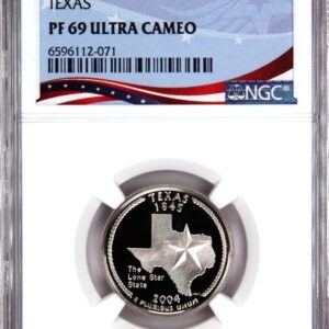 A 2022 Texas state quarter graded PF 69 Ultra Cameo by NGC.
