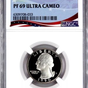 Proof 69 Ultra Cameo quarter coin in protective slab.