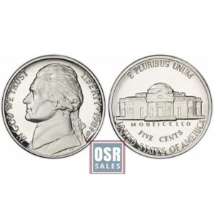 Front and back views of a U.S. nickel coin featuring Thomas Jefferson and Monticello.