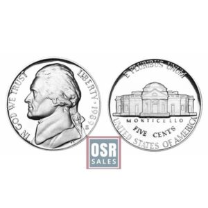 Front and back views of a US nickel coin.