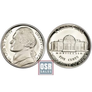 Front and back view of a 5-cent US nickel coin.