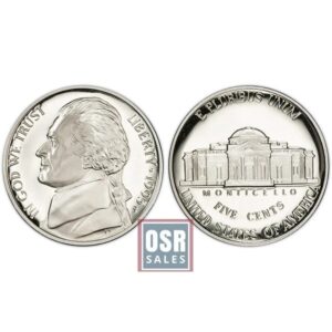 Front and back views of a 1958 Jefferson nickel coin.