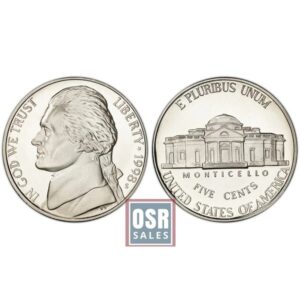 Front and back of a 1943 Jefferson nickel coin.