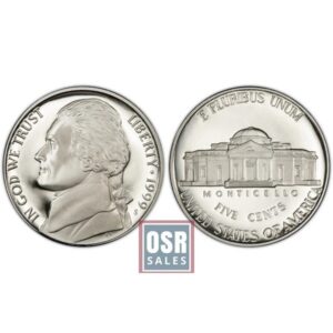 Front and back of a 1965 Jefferson nickel showing Monticello.