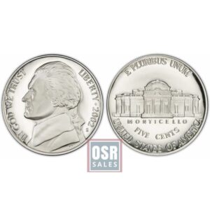 Front and back of a 5-cent US nickel coin.