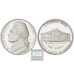 Front and back views of a US nickel featuring Thomas Jefferson and Monticello.
