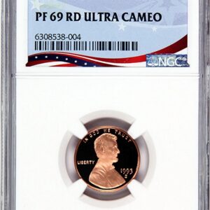 Graded 1969 RD Ultra Cameo Lincoln penny in protective case.