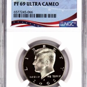 PF 69 Ultra Cameo Kennedy half dollar coin graded by NGC.