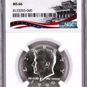 1966 Kennedy half dollar coin graded MS66 by NGC.