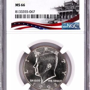 Graded MS66 1971 Eisenhower silver dollar coin in protective case.