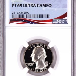 Proof 69 Ultra Cameo 2021 quarter coin in protective case.