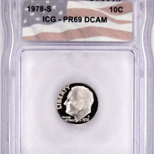 A 1978-S Roosevelt dime graded PR69 DCAM by ICG.