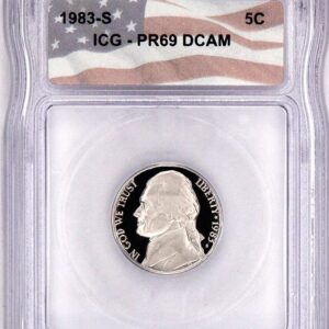1983-S Proof Jefferson Nickel graded PR69 DCAM by ICG.