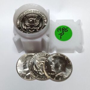 Roll of 1985-P Roosevelt dimes with visible coins.