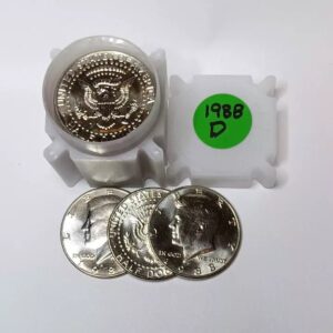 A collection of silver Kennedy half dollar coins with a 1988 mint mark.